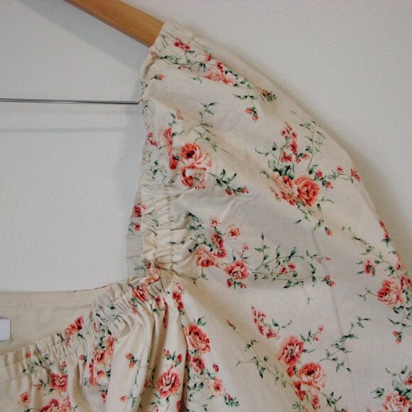 WeWoreWhat Ruched Dainty Floral Top Bustier Pouf Sleeves Cream Pink NEW Large - Picture 8 of 15